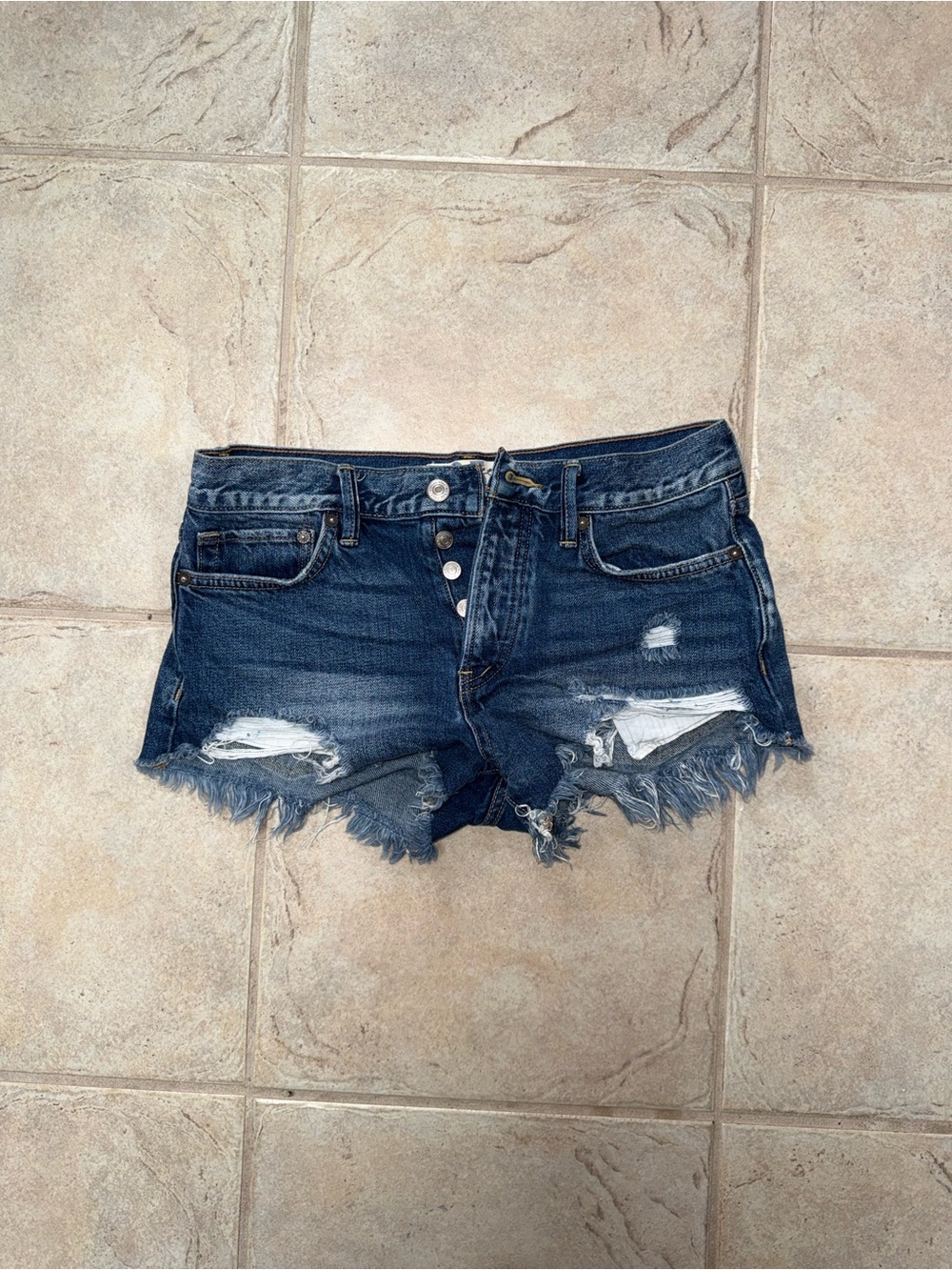 Free People Dark Blue Distressed Denim Cutoff Shorts